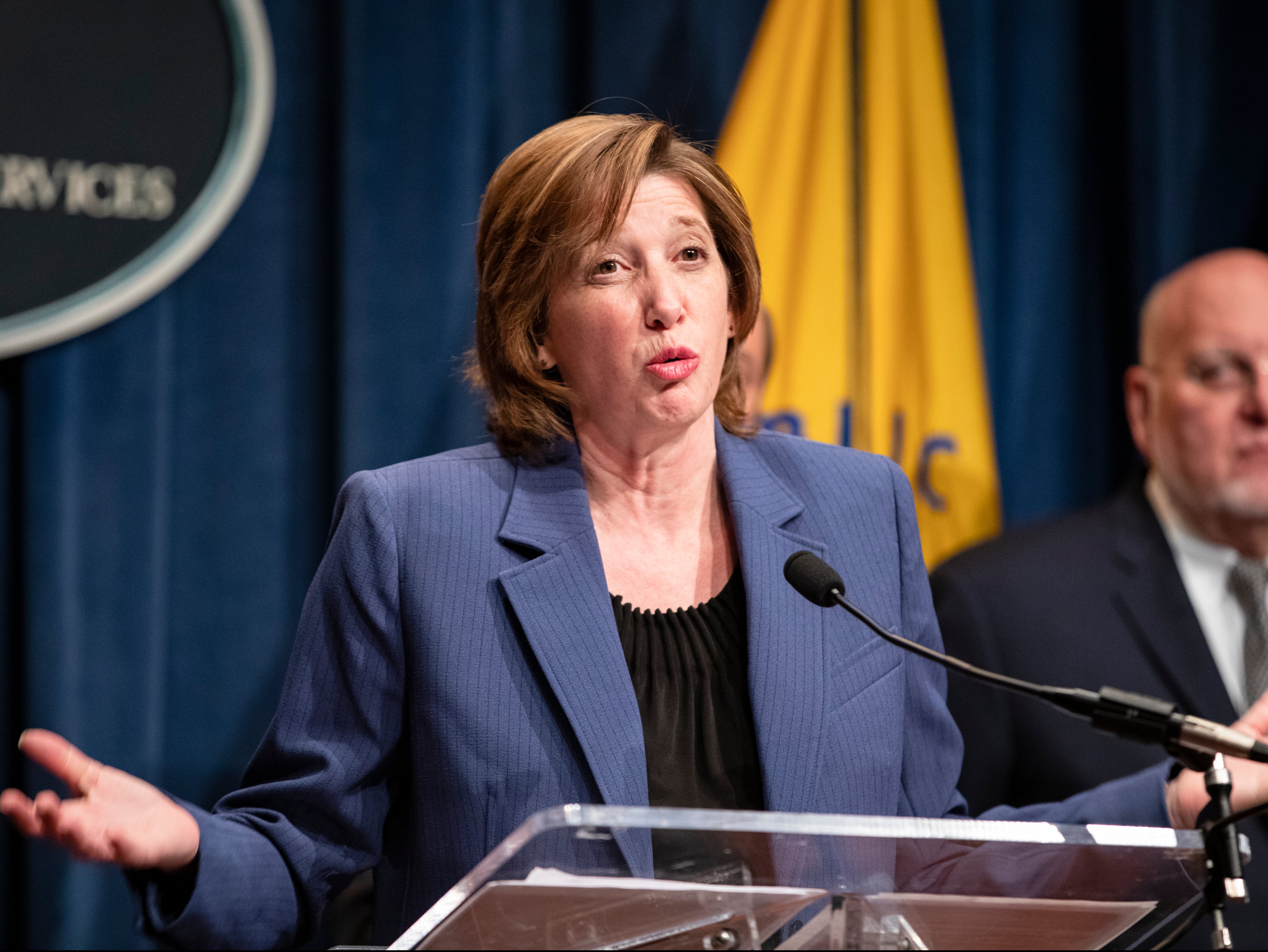 National Center for Immunization and Respiratory Diseases Director Nancy Messonnier speaks during a press conference today at the Department of Health and Human Services