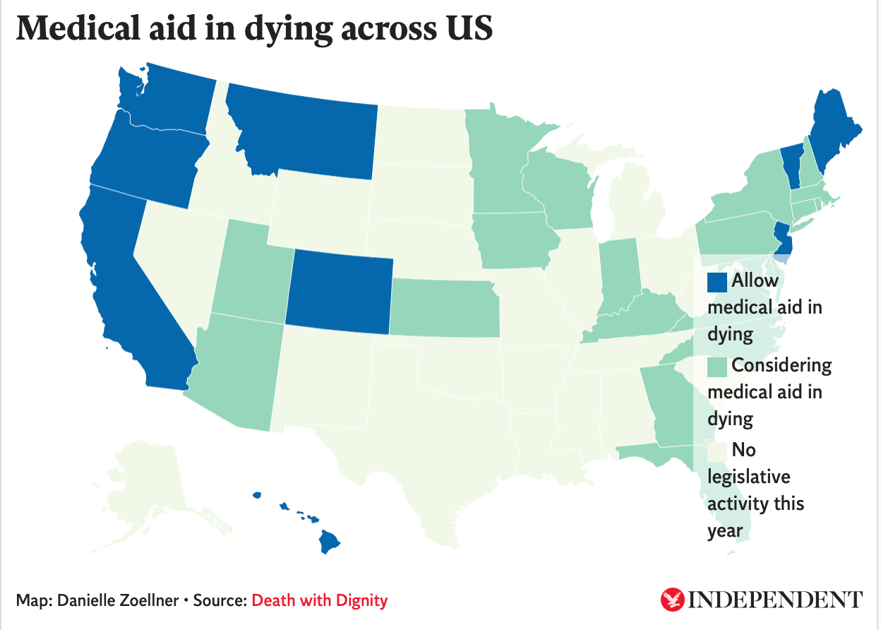 Nine states and the District of Columbia currently have laws that allow medical aid in dying for their residents