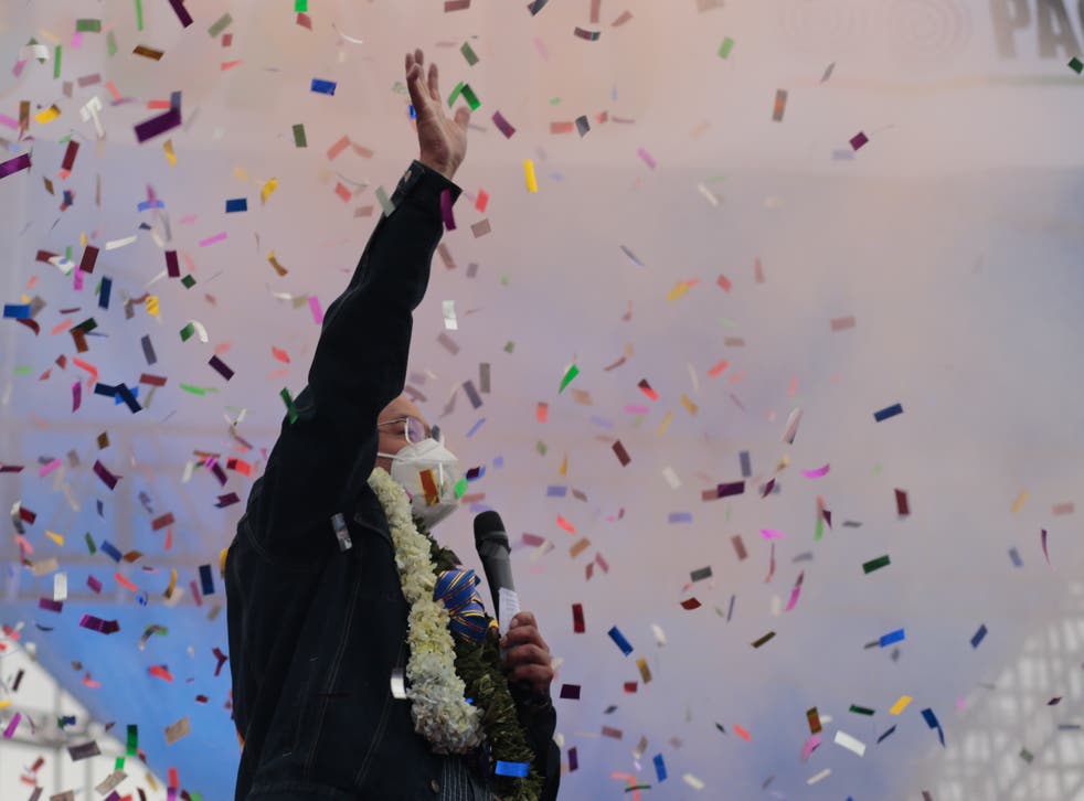 Luis Arce durante su acto de clausura de las elecciones presidenciales del 14 de octubre de 2020 en El Alto, Bolivia.