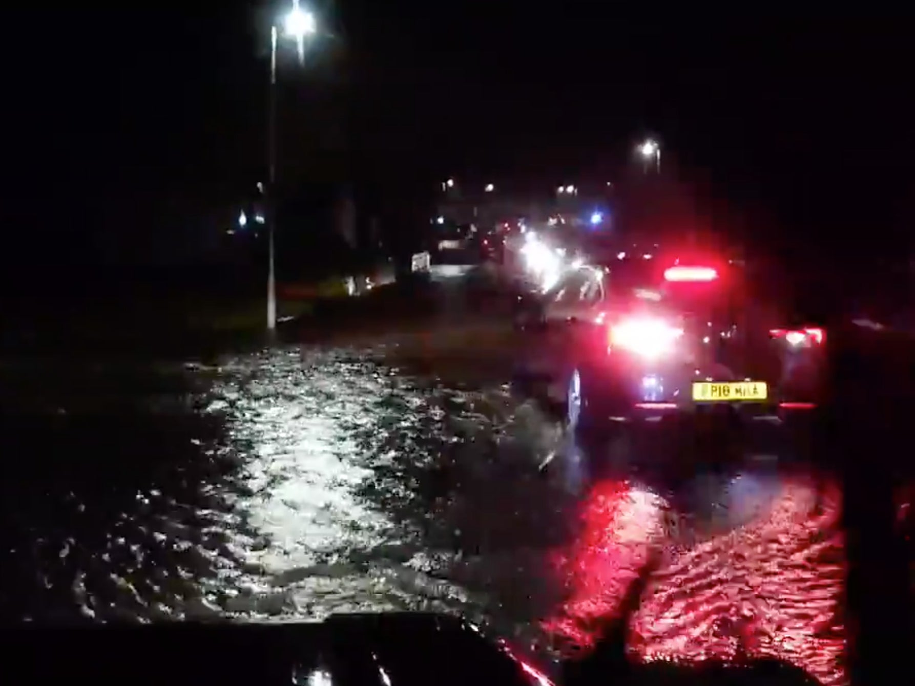 A still from a video that an Aberdeenshire resident uploaded to social media shows the extent of flooding in Ellon alone