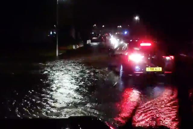 A still from a video that an Aberdeenshire resident uploaded to social media shows the extent of flooding in Ellon alone
