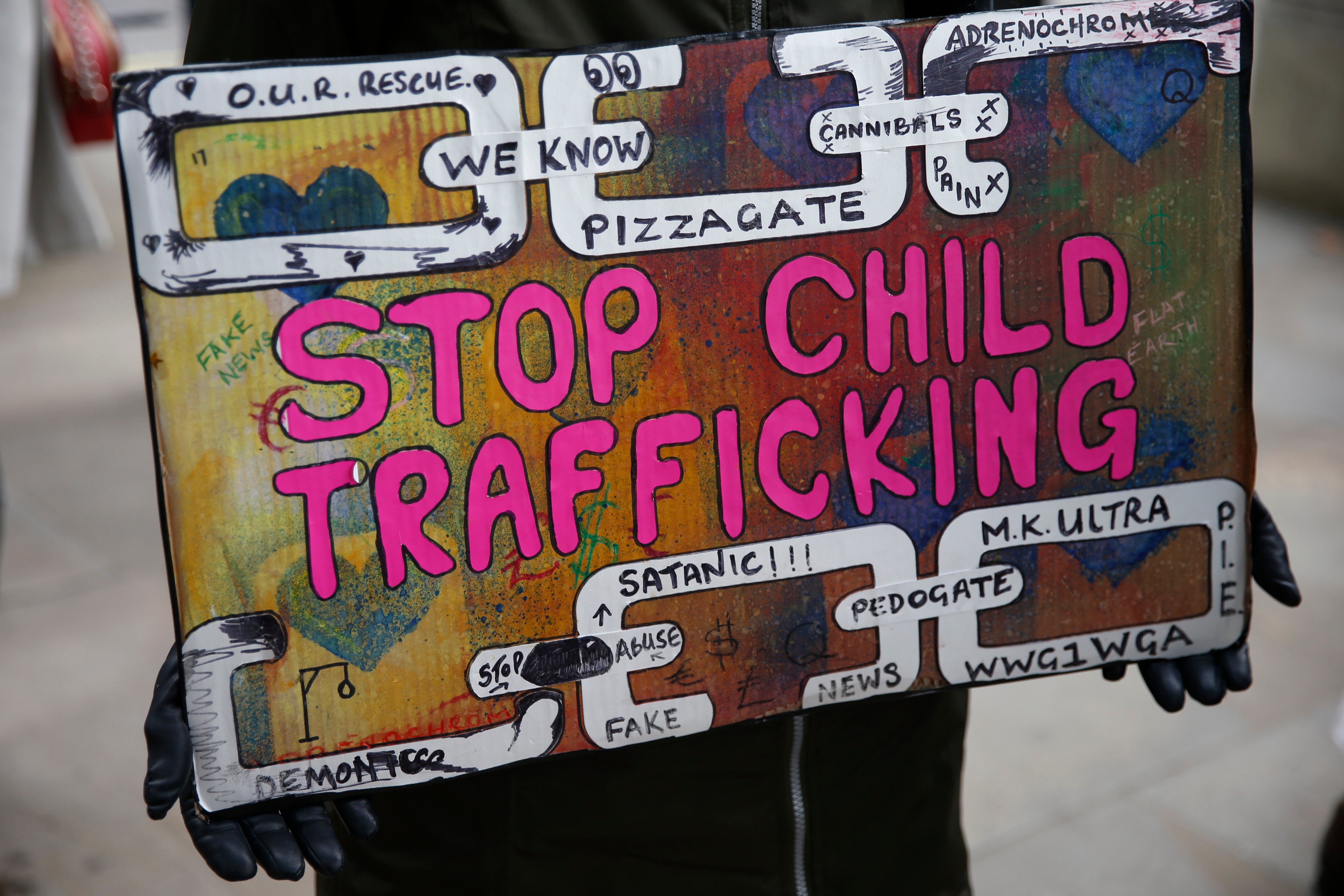 British conspiracy theorists protested outside Downing Street over child trafficking