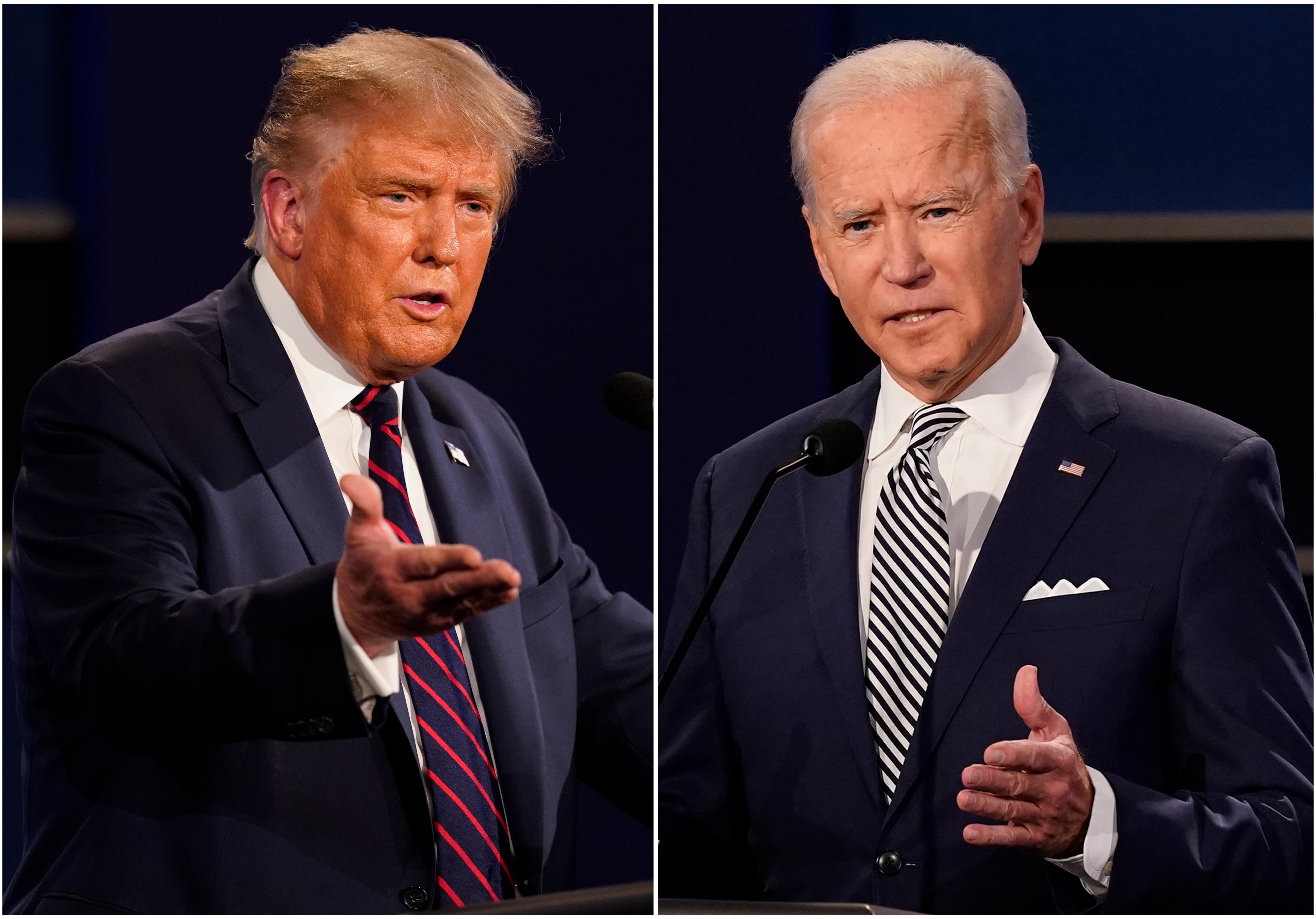 President Donald Trump, left, and former Vice President Joe Biden during the first presidential debate at Case Western University and Cleveland Clinic, in Cleveland, Ohio on 29 September 2020