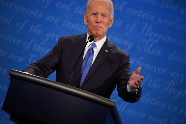 Democratic Presidential candidate and former US Vice President Joe Biden speaks during the final presidential debate at Belmont University in Nashville, Tennessee, on October 22, 2020. (Photo by Brendan Smialowski / AFP) (Photo by BRENDAN SMIALOWSKI/AFP via Getty Images)