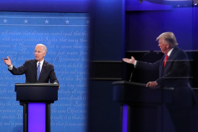 From left, former vice president Joe Biden and President Donald Trump traded blows about each other’s finances at the 2020 presidential debate.