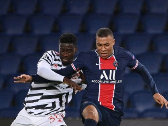 Kylian Mbappe battles with Axel Tuanzebe
