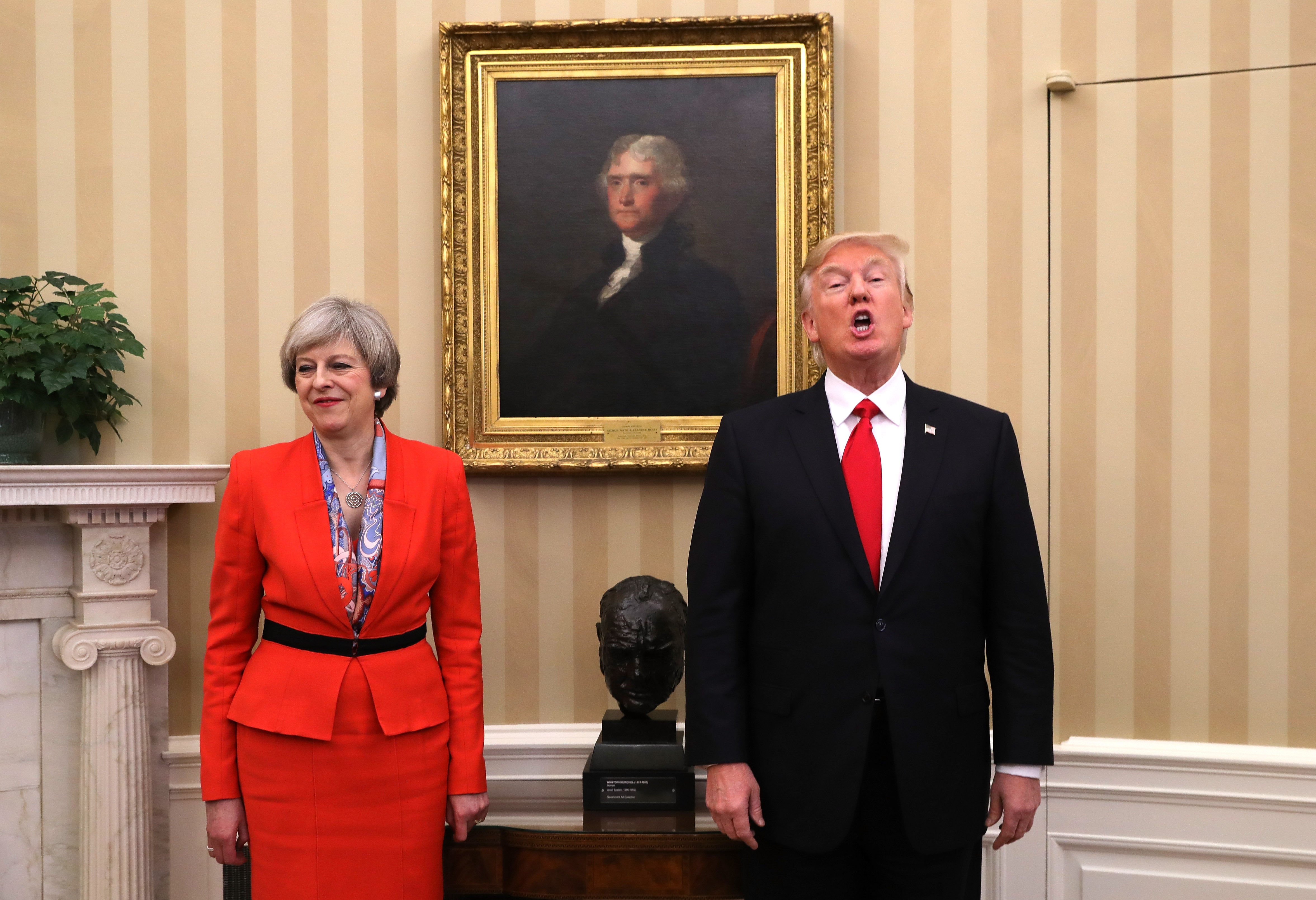 Theresa May with Donald Trump in the White House Oval Office, 27 January 2017