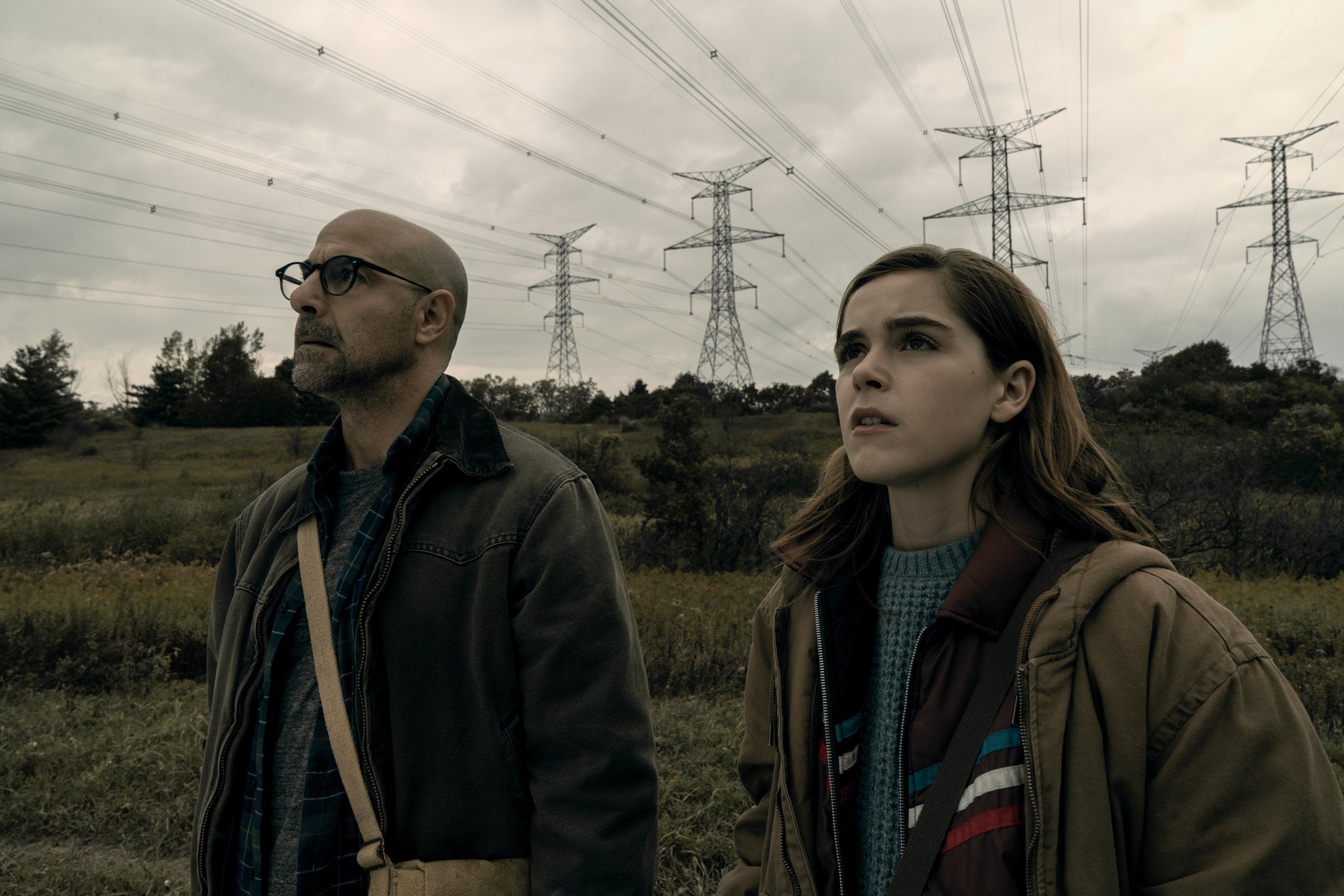 Stanley Tucci and Kiernan Shipka in The Silence