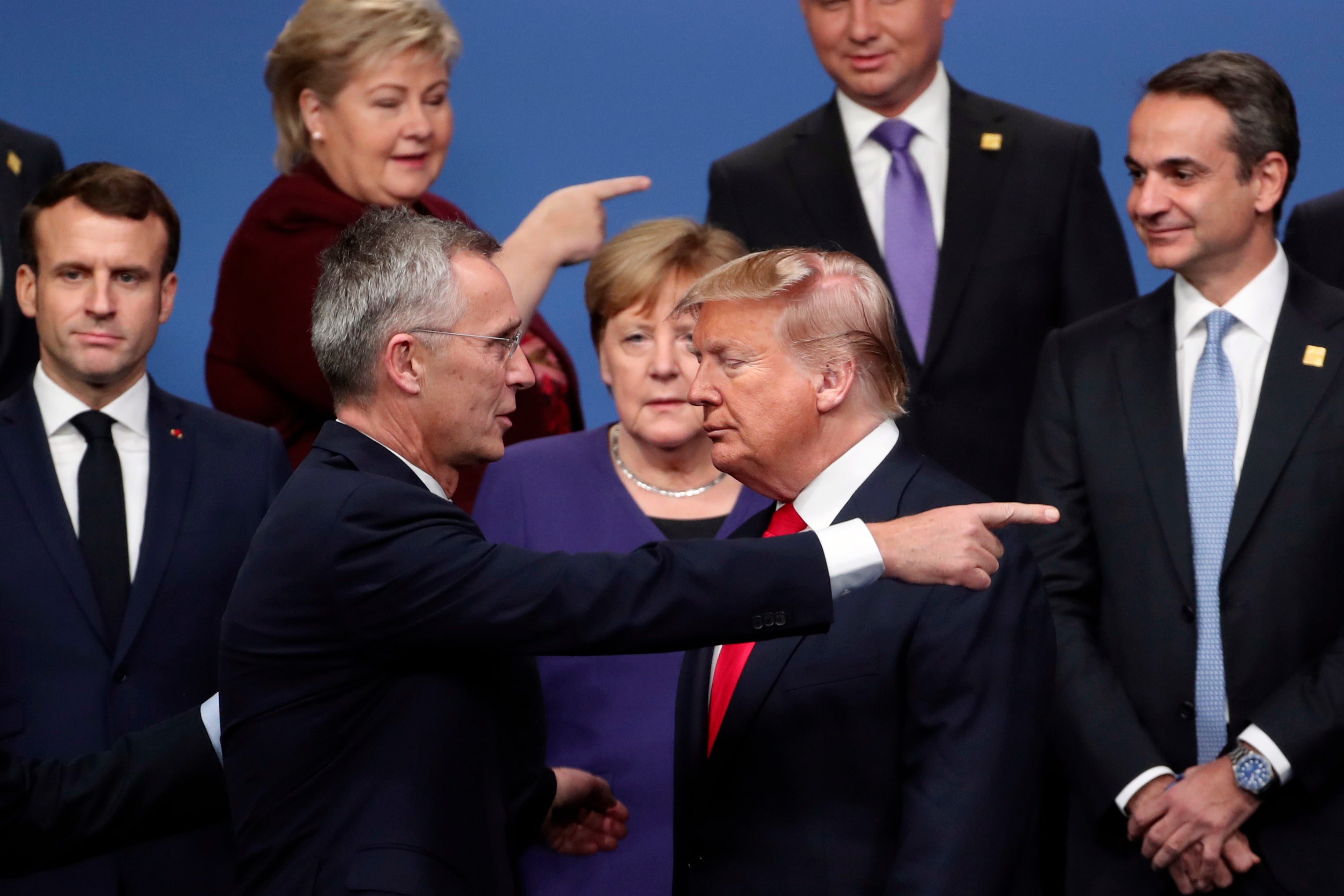 Which way next? Nato’s Jens Stoltenberg speaks with Donald Trump after a group photo at a leaders meeting in Hertfordshire, England, in December 2019