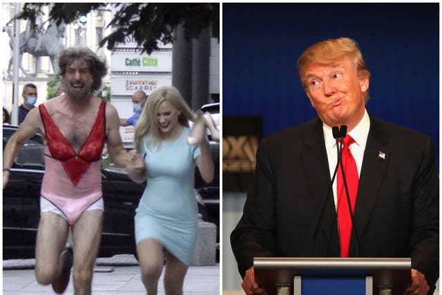 Sacha Baron Cohen and Maria Bakalova  in a scene from ‘Borat Subsequent Moviefilm’. Trump has called Baron Cohen a ‘creep’