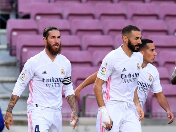 Sergio Ramos of Real Madrid celebrates with teammates