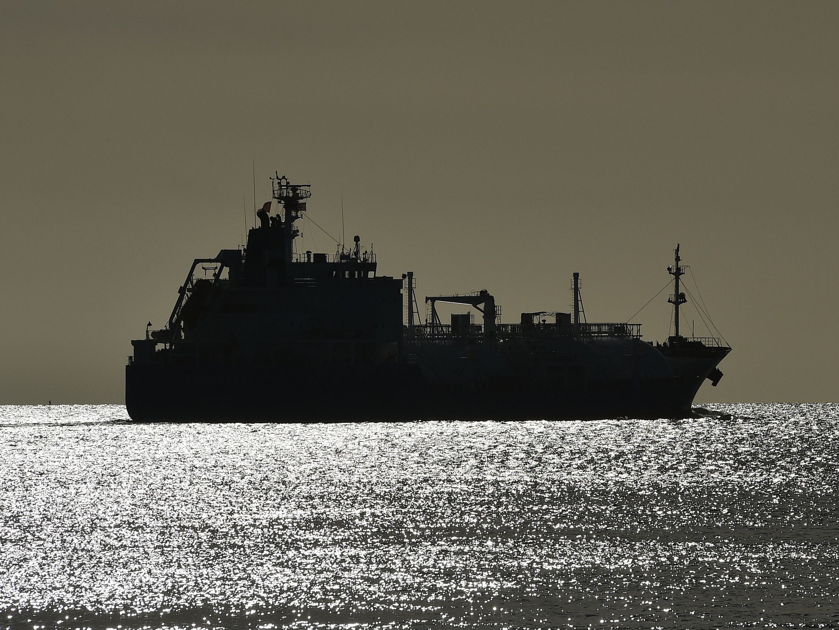 An oil tanker sailing off the coast of Southampton, England