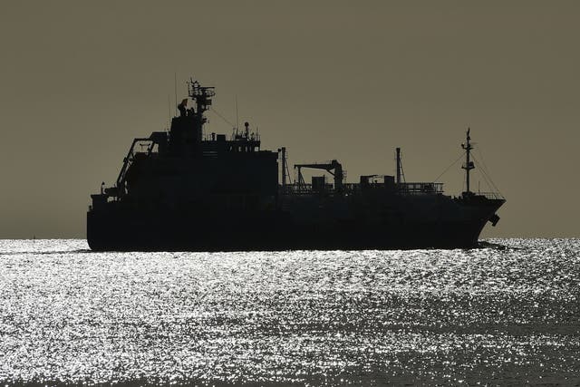 An oil tanker sailing off the coast of Southampton, England