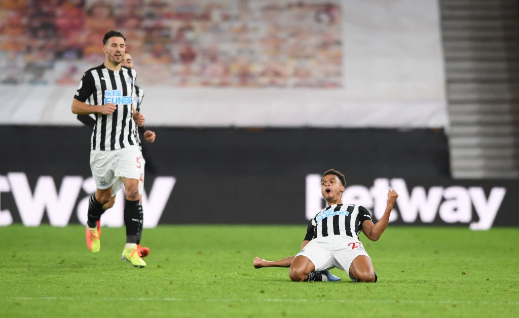 Jacob Murphy celebrates his equaliser for Newcastle