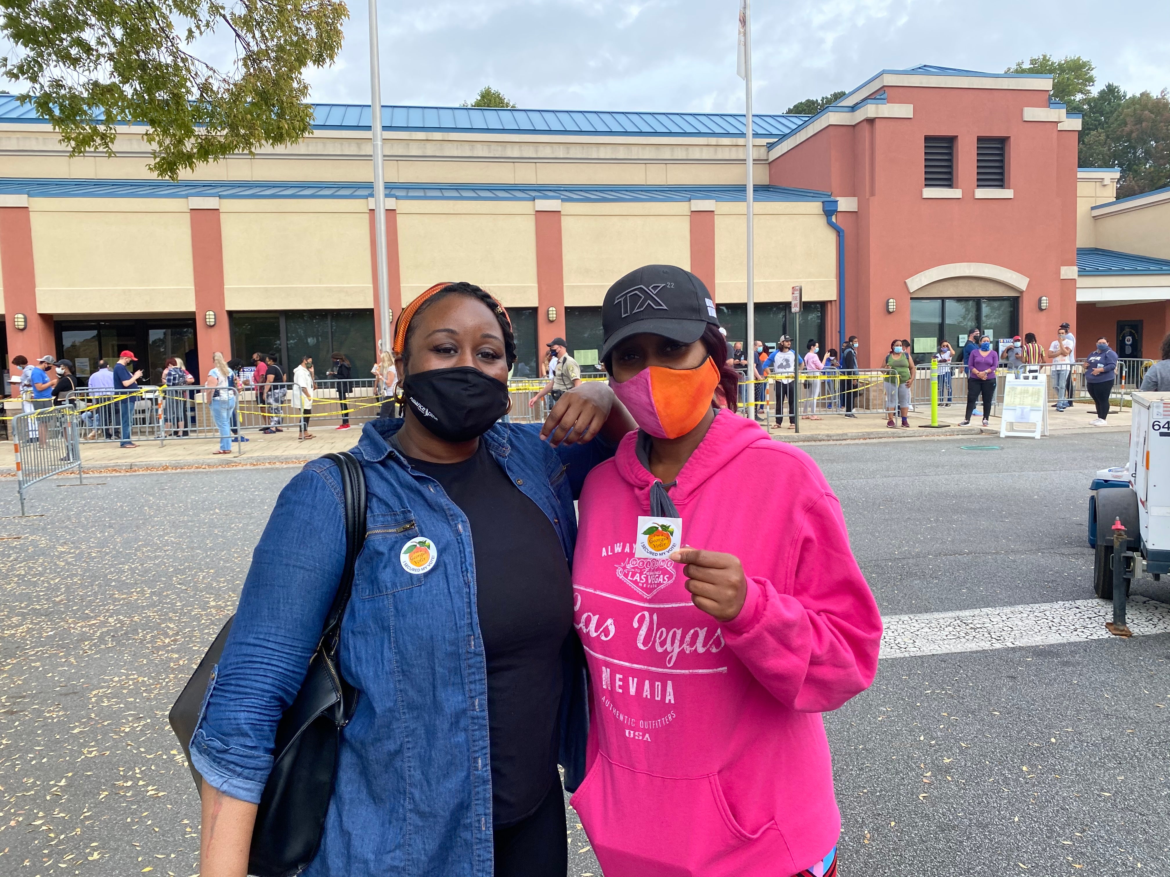 Denisha Thomas and Tameika Robinson after voting early in Marietta, Georgia
