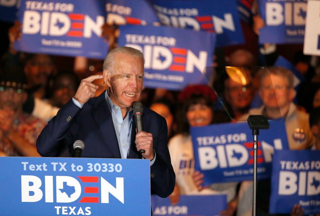 Former VP speaks during a campaign event in Dallas, Texas, on 2 March