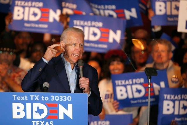 Former VP speaks during a campaign event in Dallas, Texas, on 2 March