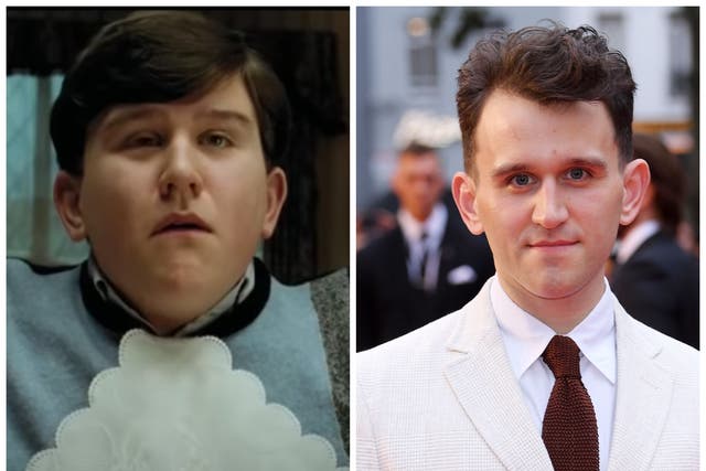 Harry Melling in Harry Potter (left) and in 2018