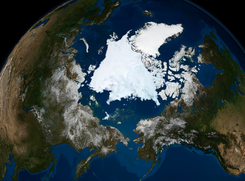 The state of Arctic sea ice is seen in this image taken by NASA’s Aqua satellite on September 10, 2008. The amount of sea ice has reduced significantly since then.
