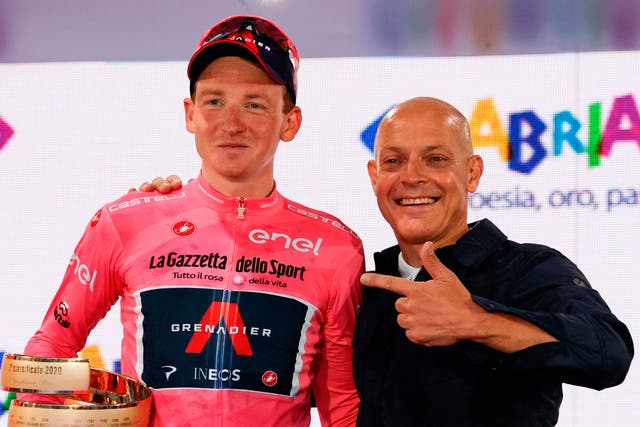 Giro d’Italia winner Tao Geoghegan Hart (left) with Sir Dave Brailsford