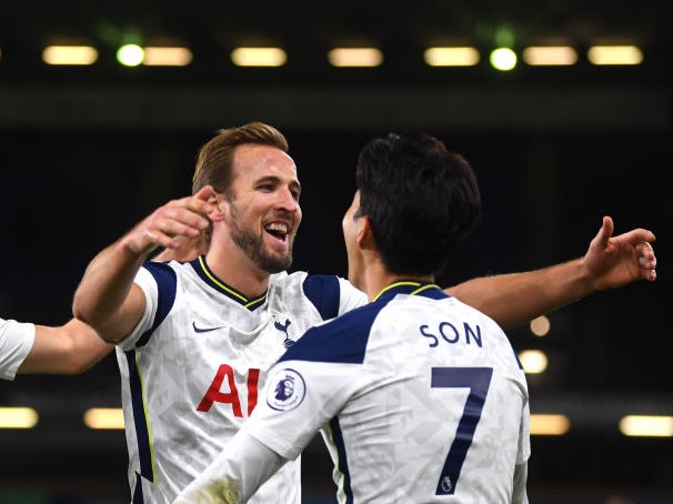 Son Heung-min celebrates with Harry Kane