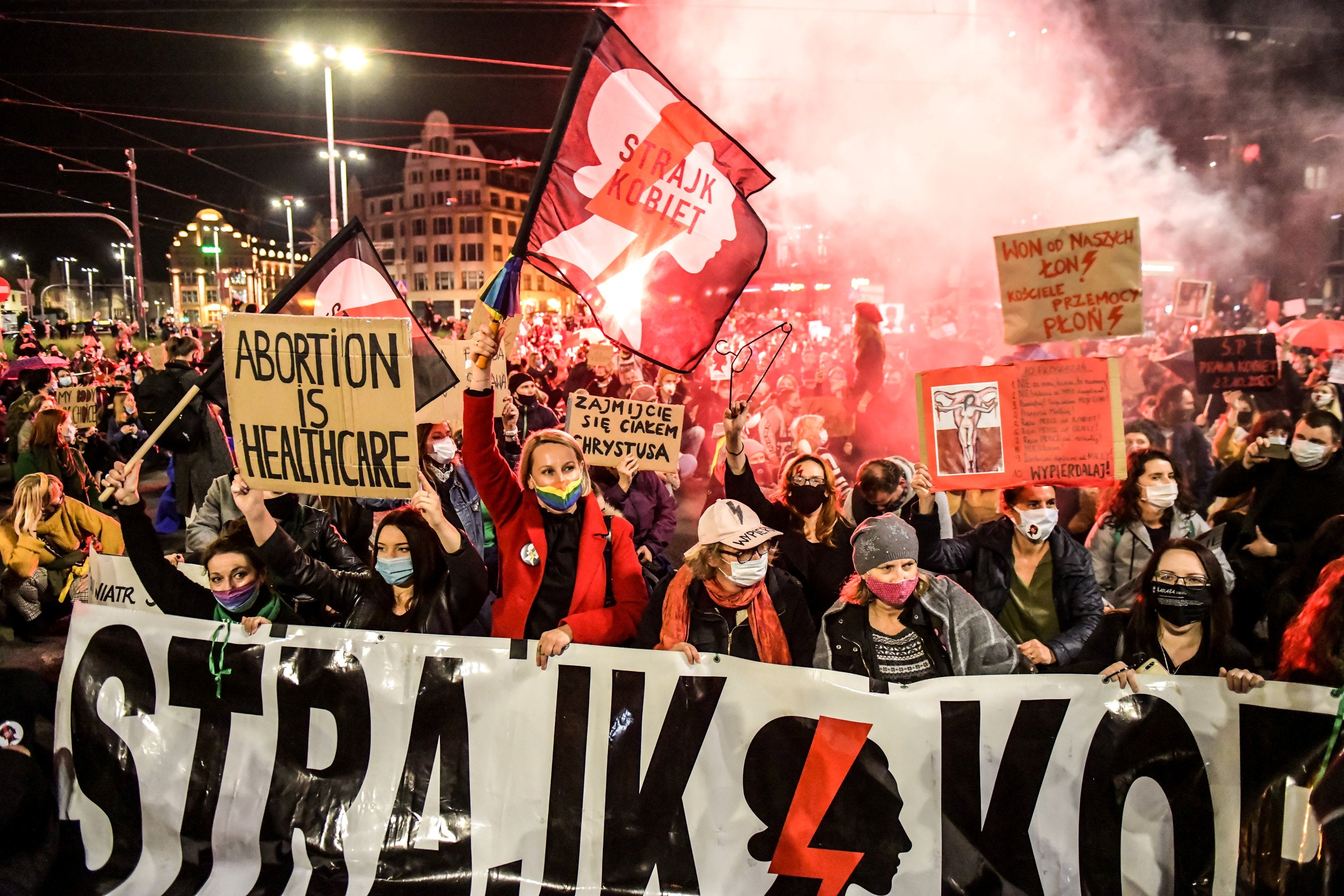 People protest against the ruling by Poland’s constitutional tribunal that imposes a near-total ban on abortion