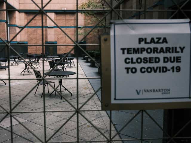 A closed plaza is seen on 21 October 21 in New York City