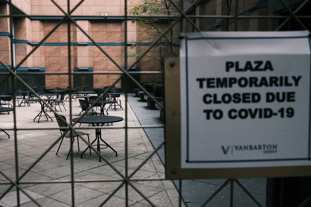 A closed plaza is seen on 21 October 21 in New York City