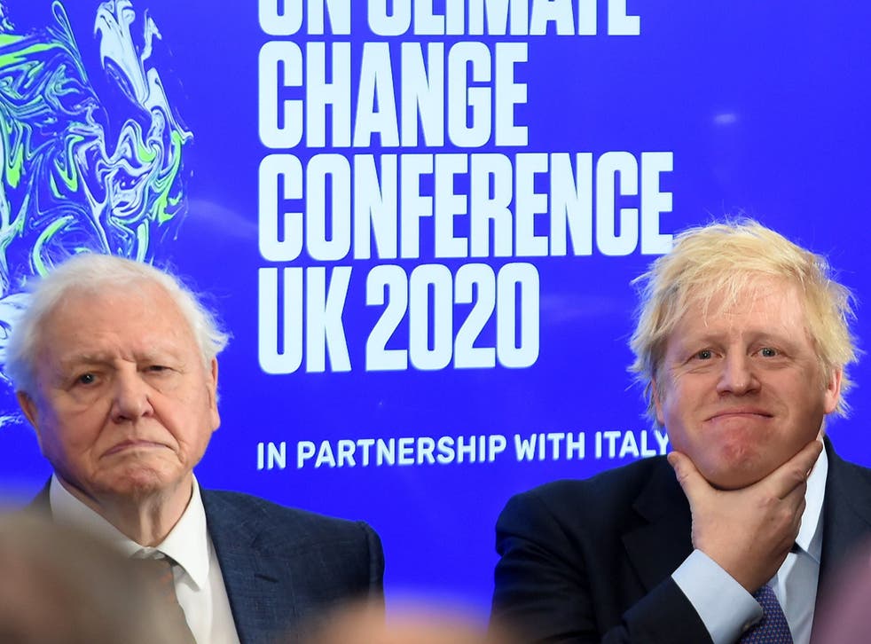 Boris Johnson and David Attenborough attend an event to launch the UN Climate Change conference, COP26, in central London on 4 February, 2020