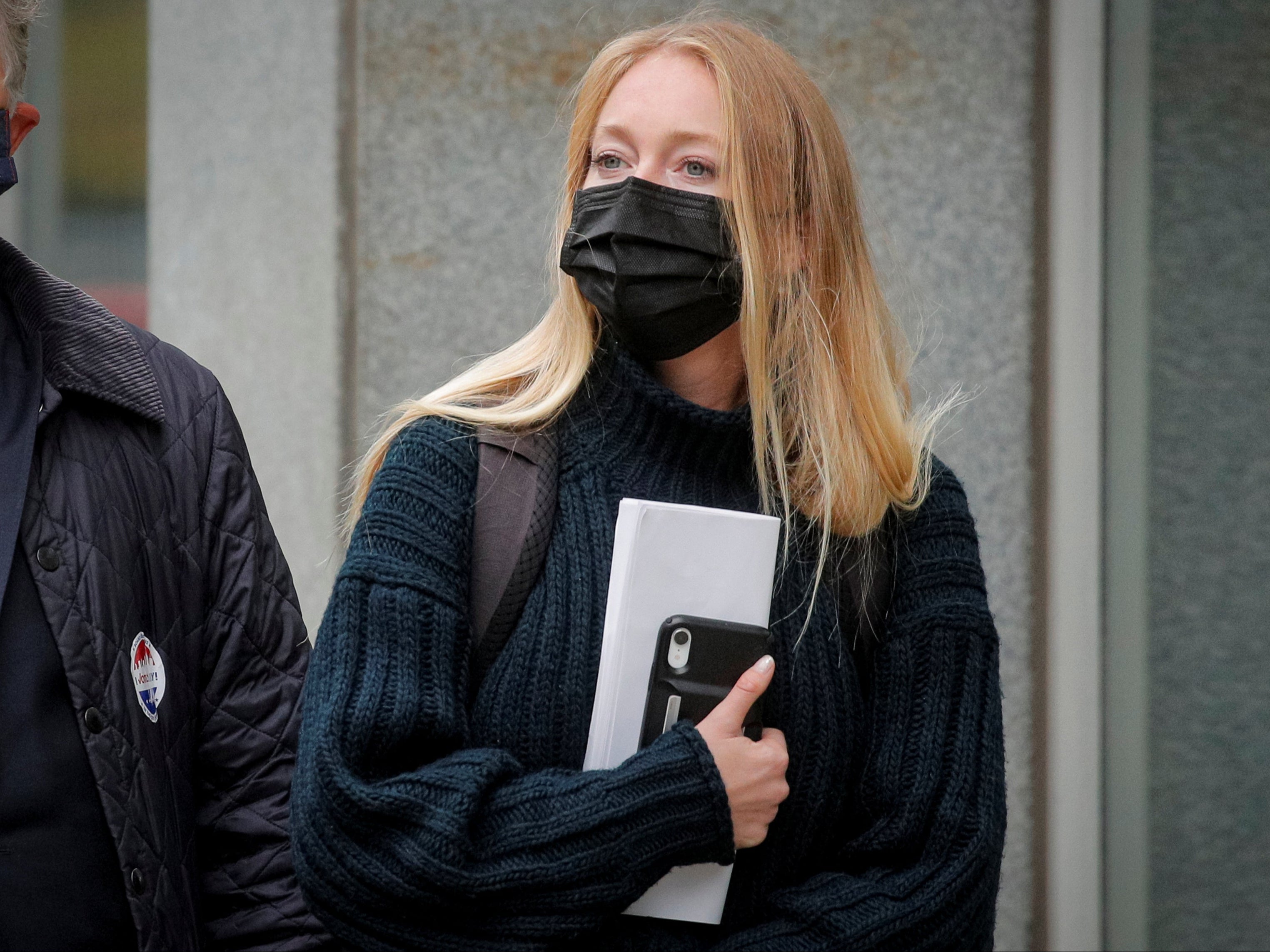 India Oxenberg arrives for Keith Raniere’s sentencing hearing in Brooklyn, New York, on 27 October 2020