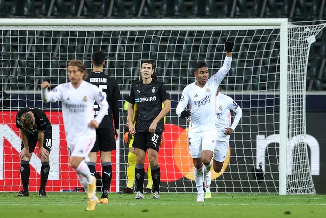 Casemiro celebrates after scoring for Madrid