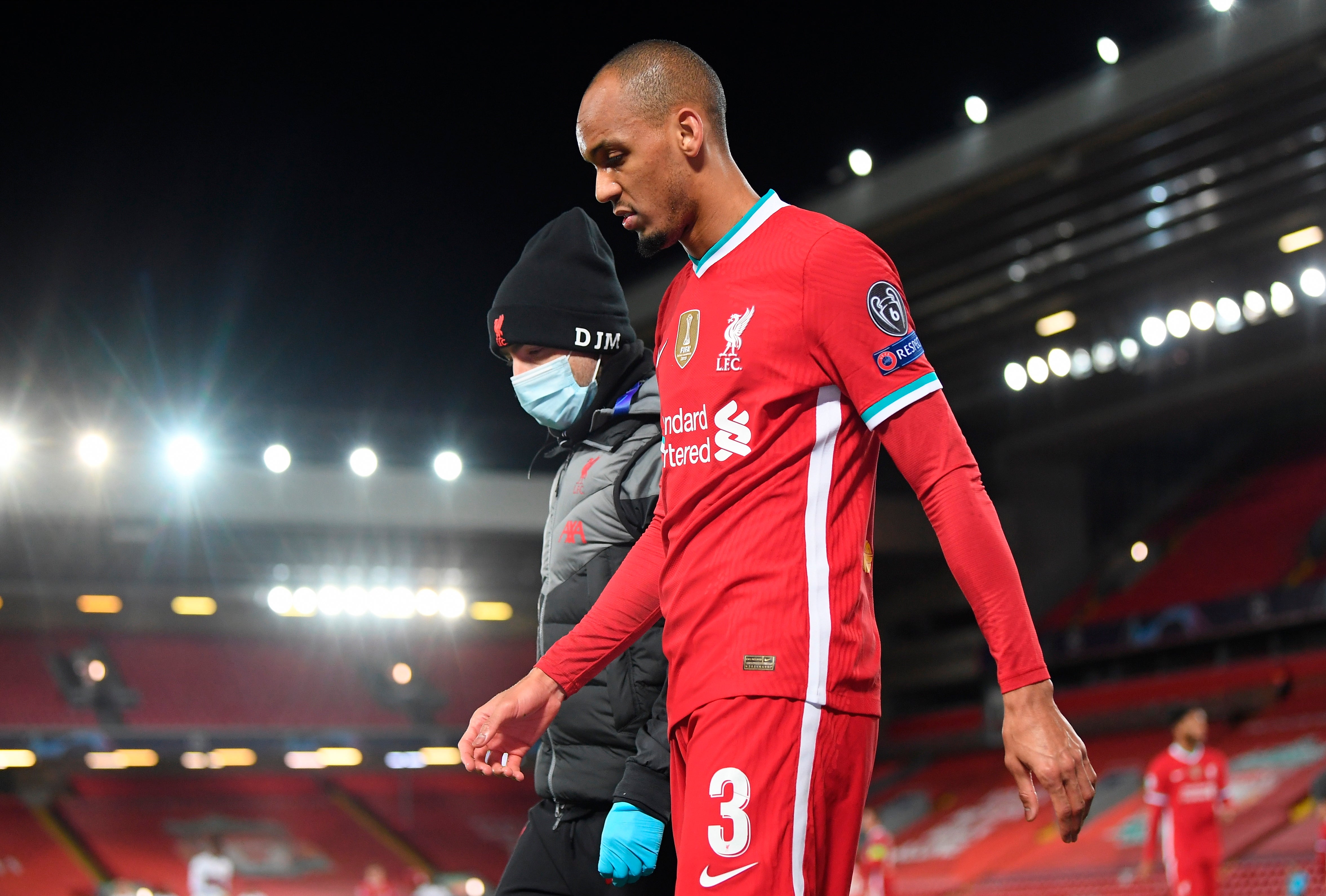Fabinho suffered a hamstring injury during Liverpool’s 2-0 victory over Midtjylland