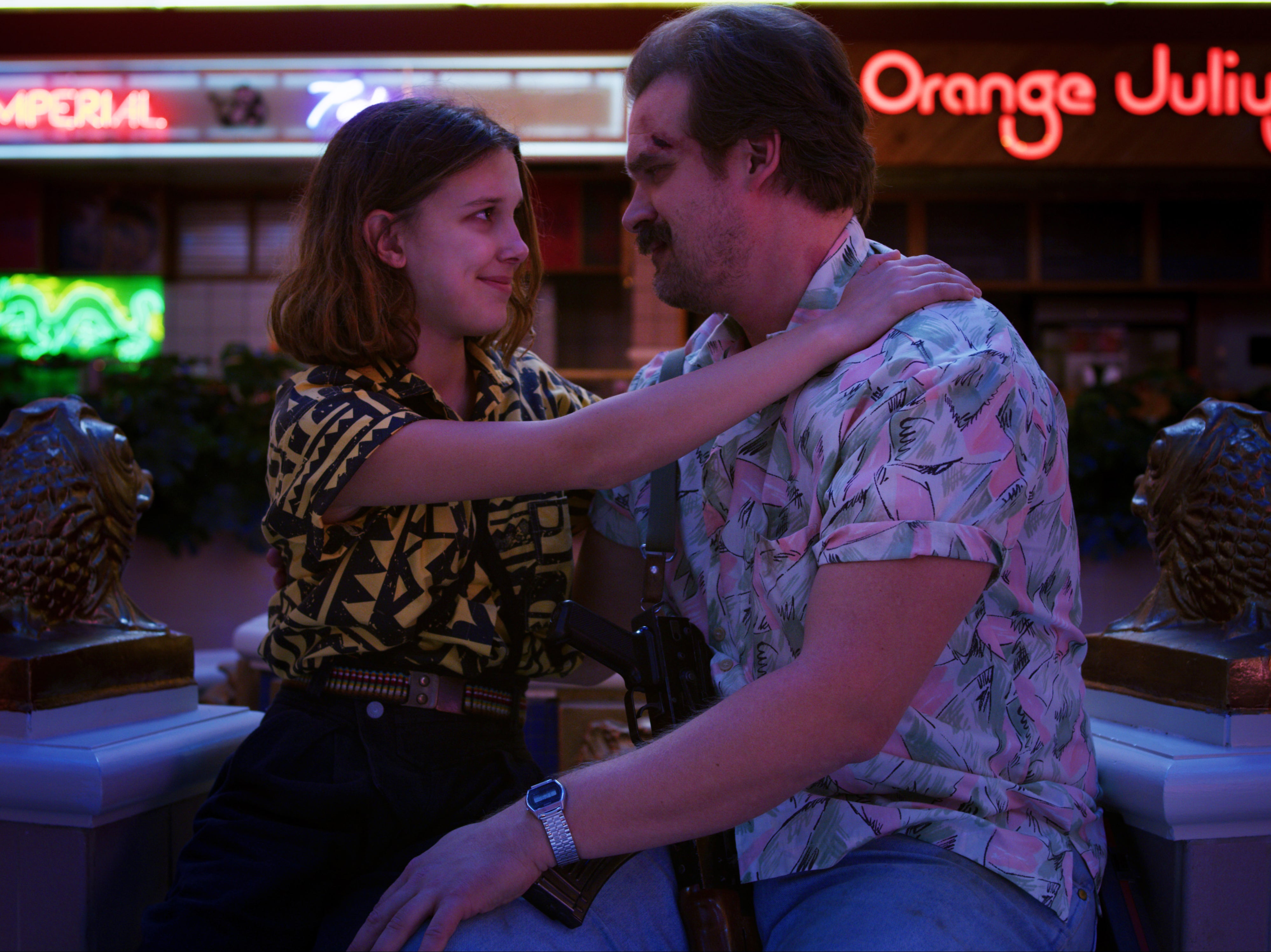 David Harbour and Millie Bobby Brown in ‘Stranger Things’ season three