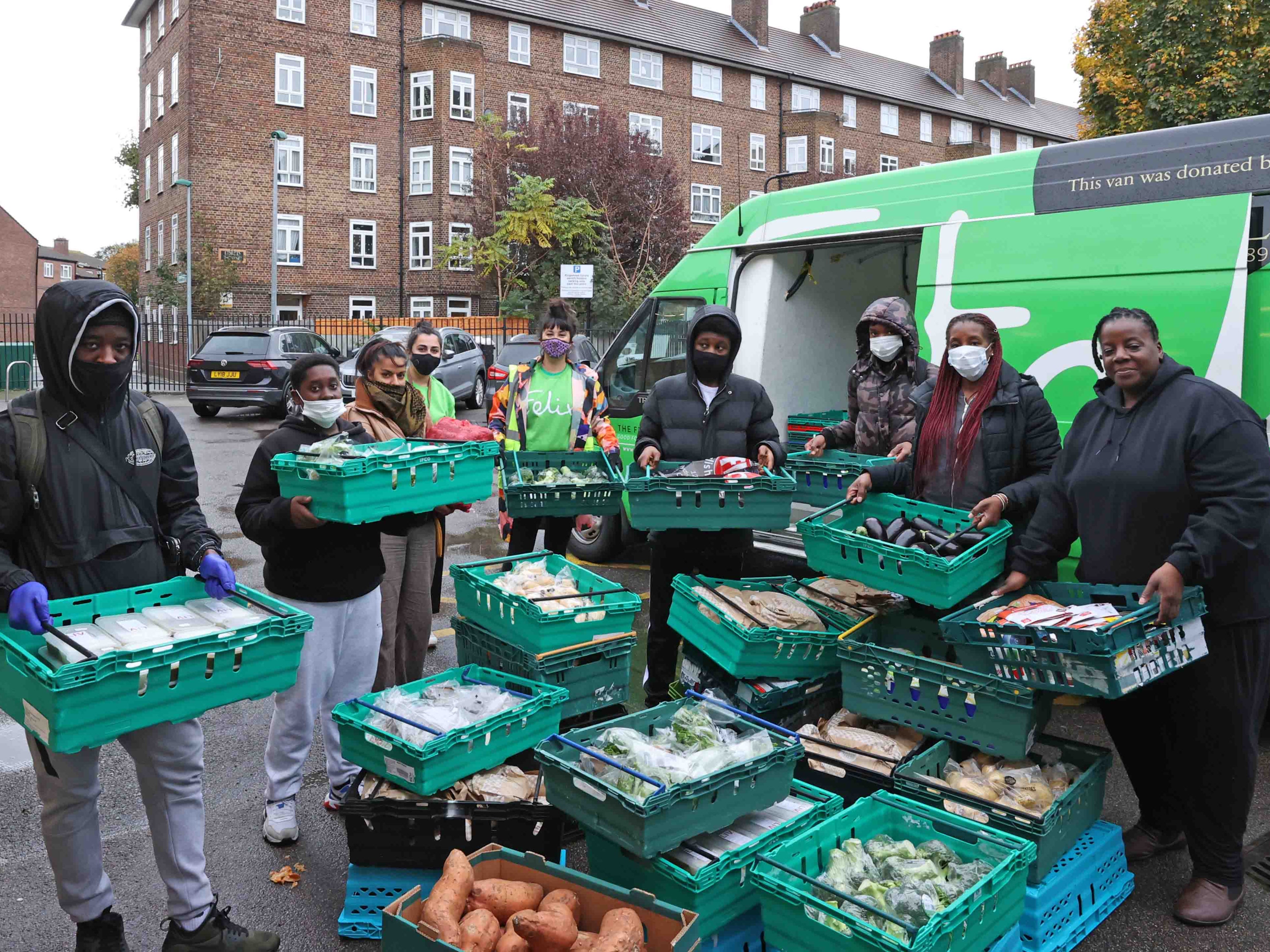 The Felix Project van makes a delivery to the Concorde youth centre in Hackney
