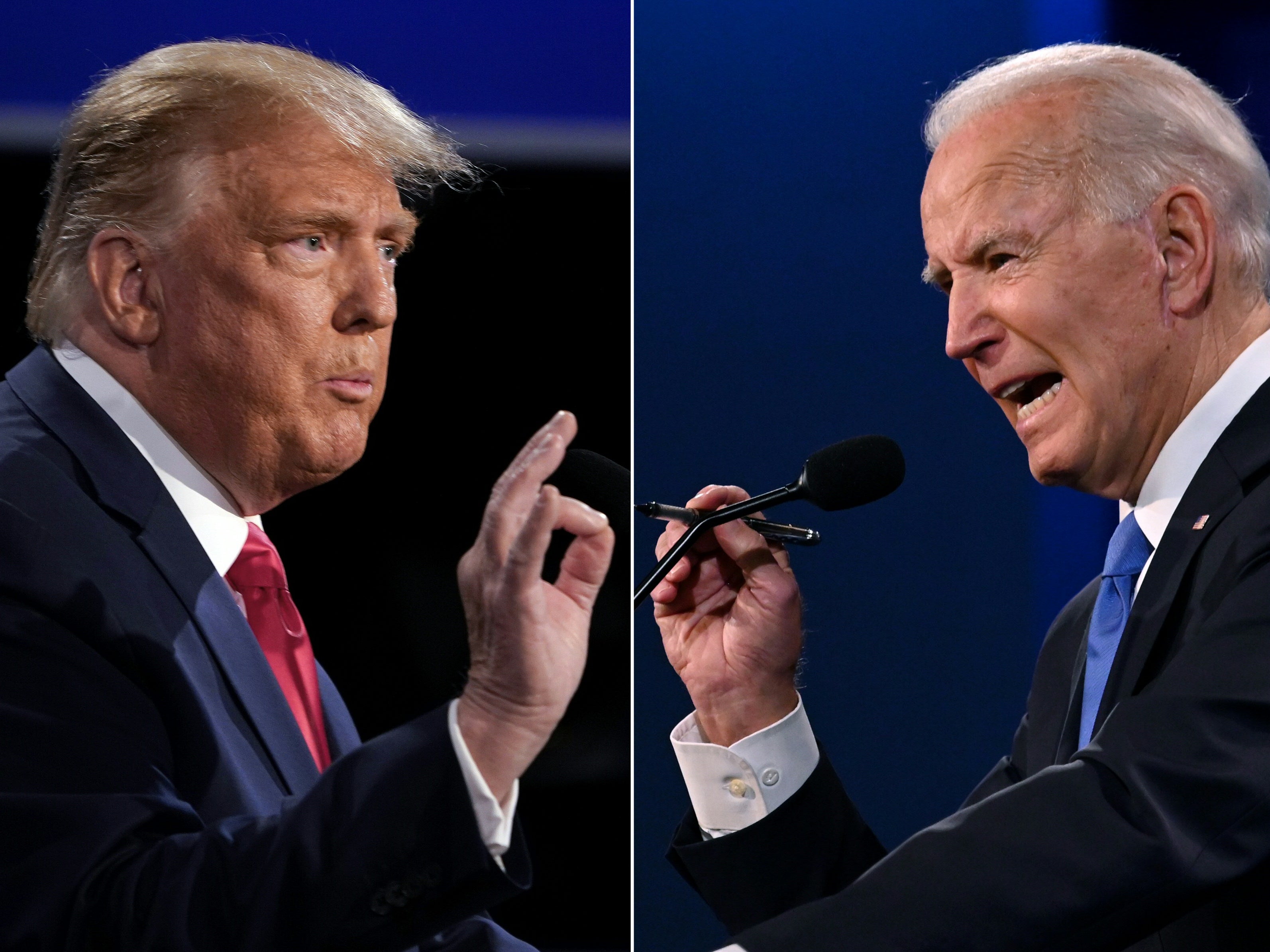 Biden and Trump during the final presidential debate at Belmont University in Nashville, Tennessee, on 22 October