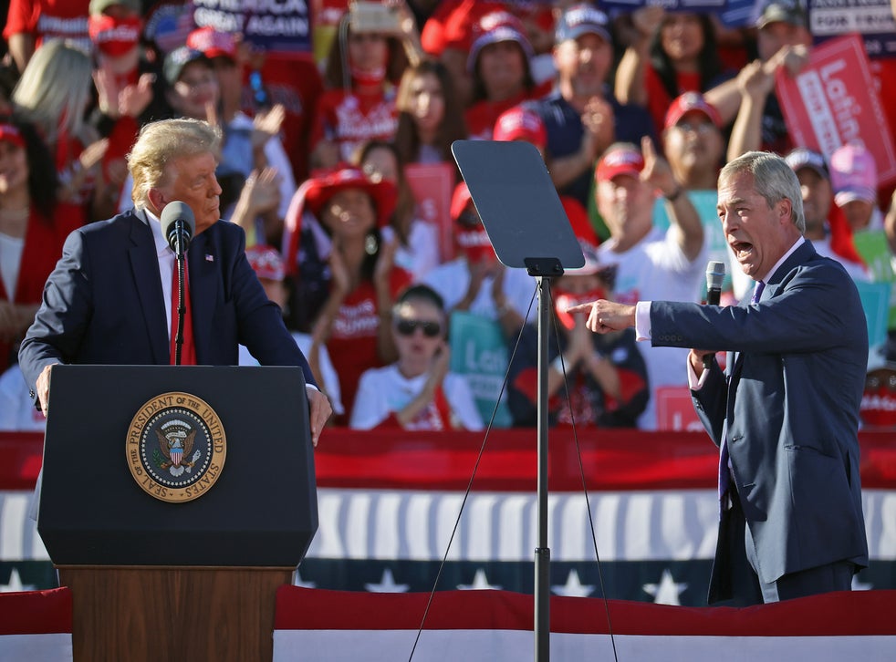 Nigel Farage (right) speaks at Trump rally