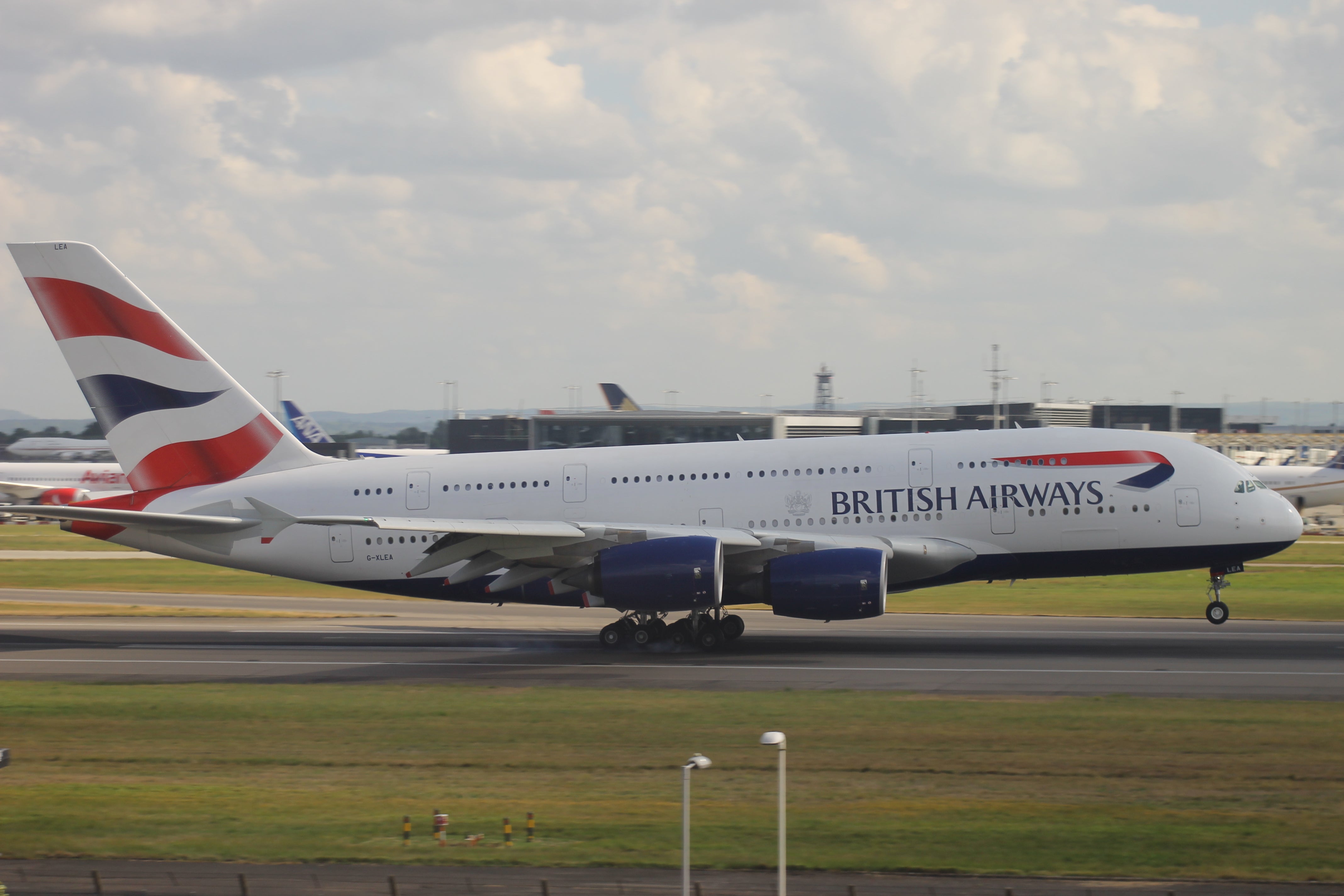 Rare sight: British Airways’ Airbus A380 jets are currently stored
