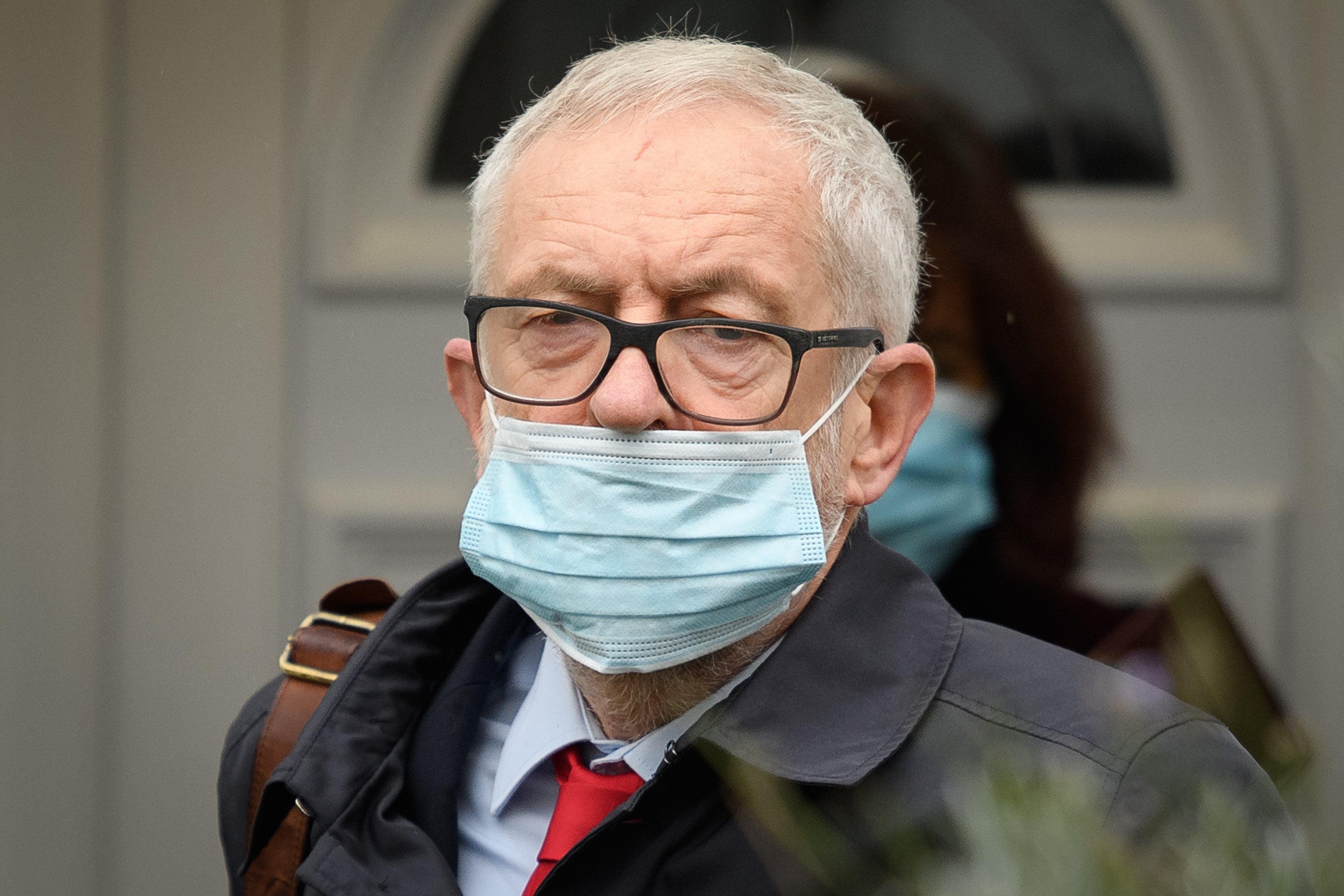 Jeremy Corbyn leaves home ahead of the publication of a report into antisemitism within the Labour Party