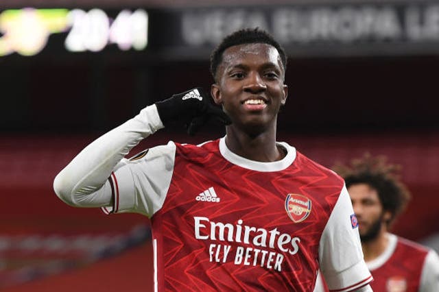 Nketiah celebrates for Arsenal