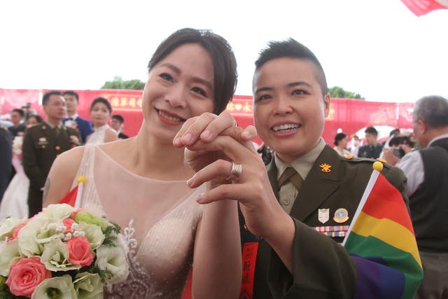 <p>The mass wedding with 188 couples at the military base where two same-sex couples married was a first</p>