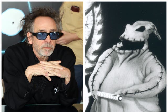 Director Tim Burton, left, and the Oogie Boogie Man from The Nightmare Before Christmas (1995)