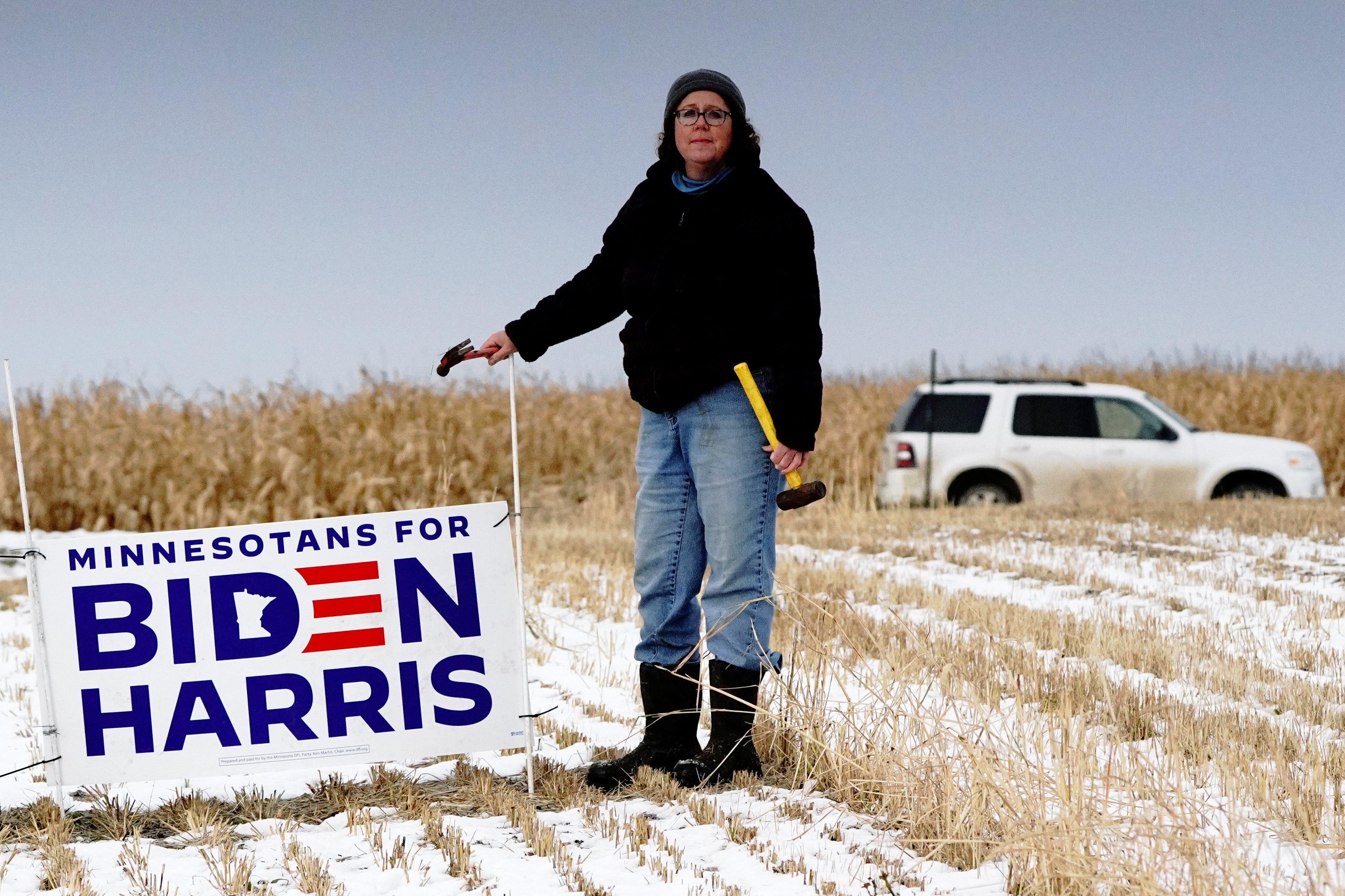 Minnesota farmer Meg Stuedemann proudly displays her politics