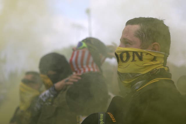 Members of Proud Boys gather for a rally in Portland, Oregon, US, 26 September 2020