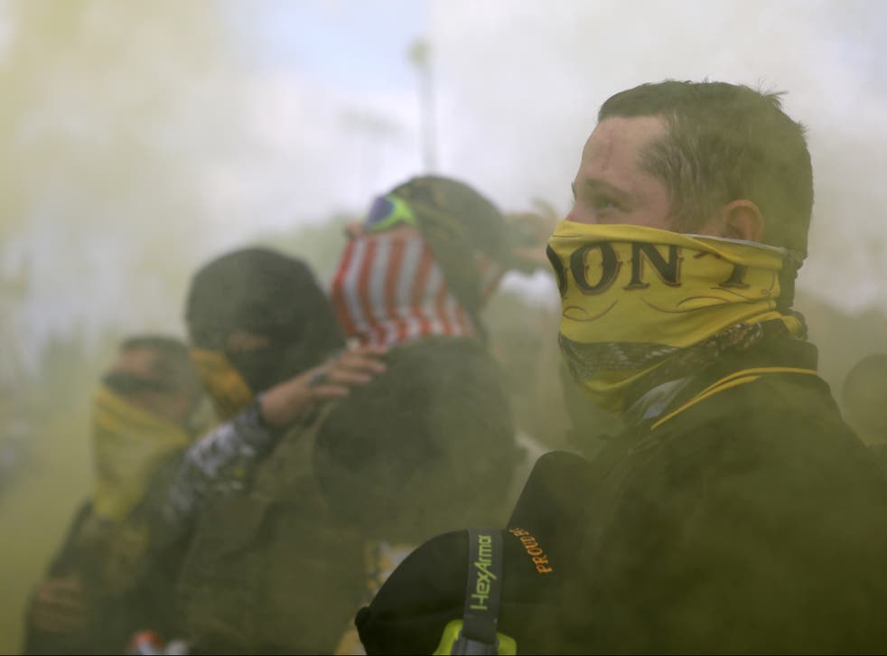 Members of Proud Boys gather for a rally in Portland, Oregon, US, 26 September 2020