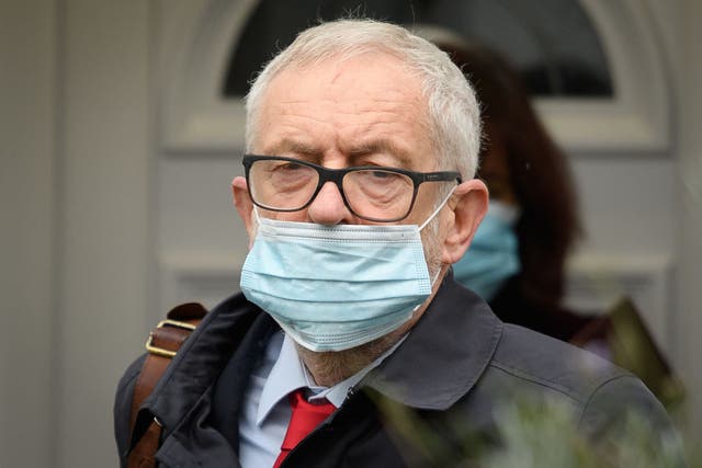 <p>Jeremy Corbyn leaving his home on the day the Equality and Human Rights Commission report was published</p>