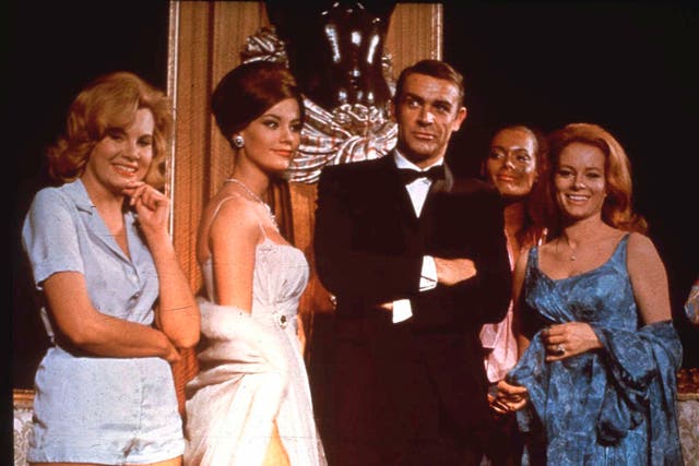 <p>Sean Connery and fellow cast members – including Molly Peters (Patricia Fearing), left – promote the new 007 adventure ‘Thunderball’ in  1965 </p>