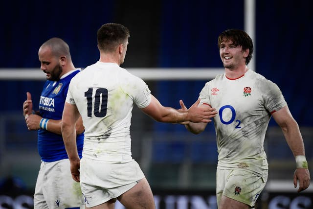 Owen Farrell congratulates Tom Curry after England beat Italy 34-5