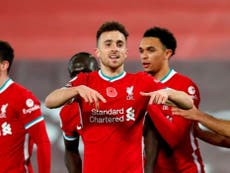 Jota strikes late as Liverpool complete comeback over West Ham