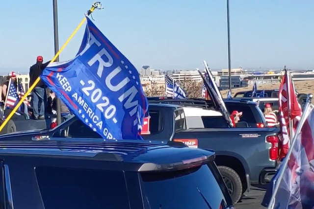 Thousands of Donald Trump supporters gathered in Colorado for a ‘MAGA Drag the Interstate’ event on Sunday.
