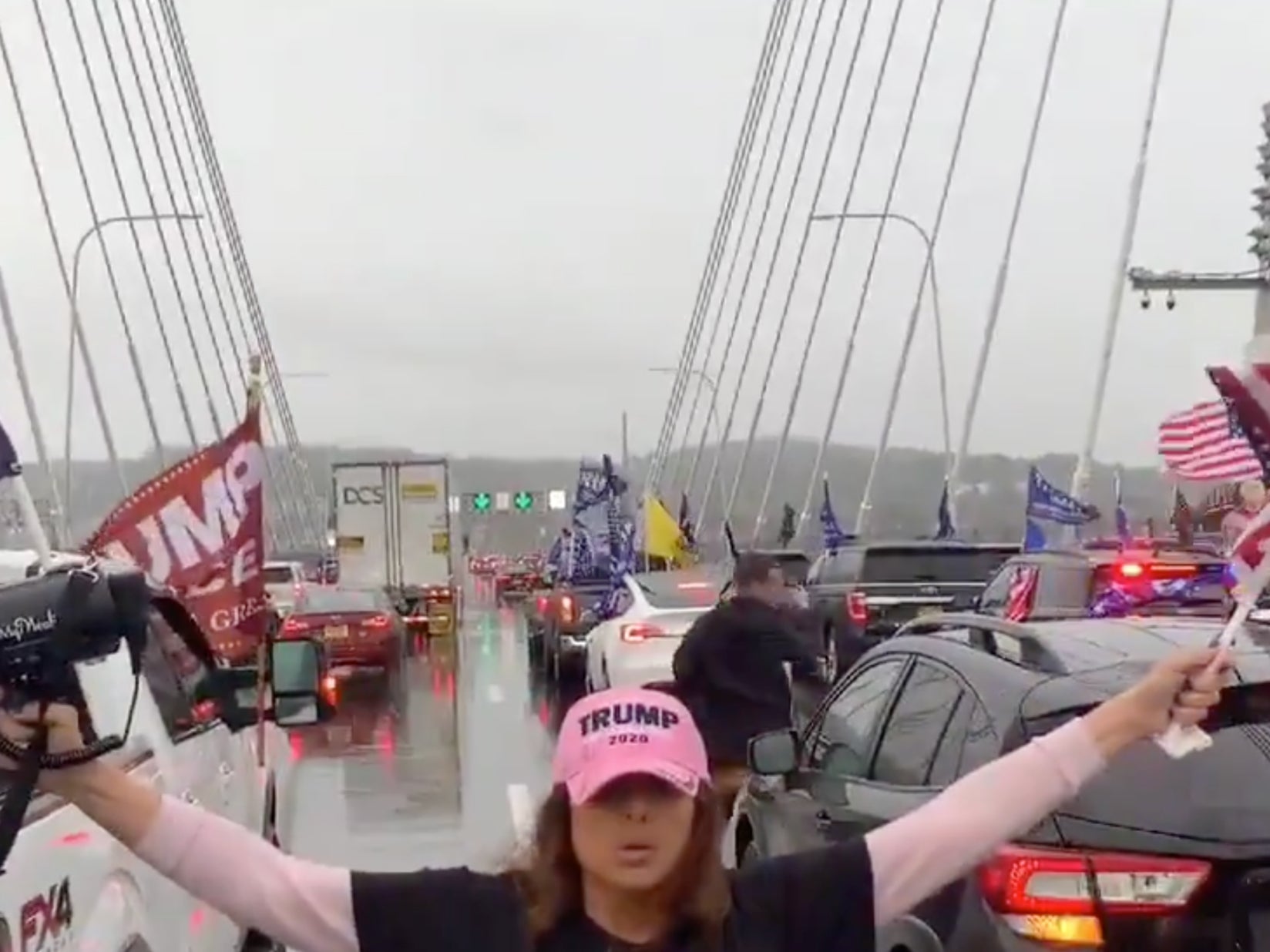 Trump supporters block the Mario Cuomo Bridge in New York on Sunday